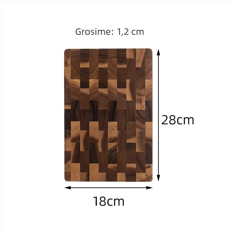 Placă de tăiat din lemn masiv cu model pătrat din lemn de acacie, design geometric, portabilă, antibacteriană pentru uz casnic