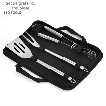 Junfeng Set BBQ din oțel inoxidabil, 3 piese, cu clemă, furculă și lopată, în geantă din nailon Oxford