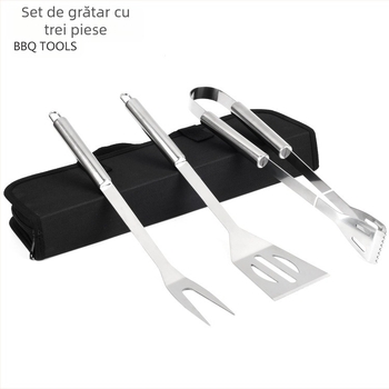 Junfeng Set BBQ din oțel inoxidabil, 3 piese, cu clemă, furculă și lopată, în geantă din nailon Oxford