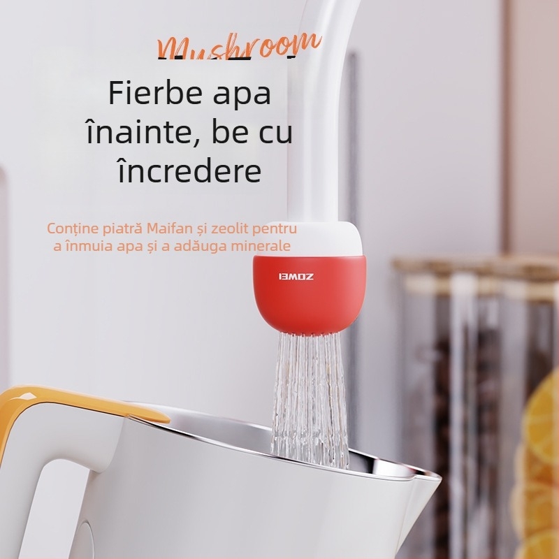 Filtru pentru robinet în formă de ciupercă – purificator de apă pentru casă, cămin, călătorii și hoteluri; stil minimalist, material PP, lansat în 2025.