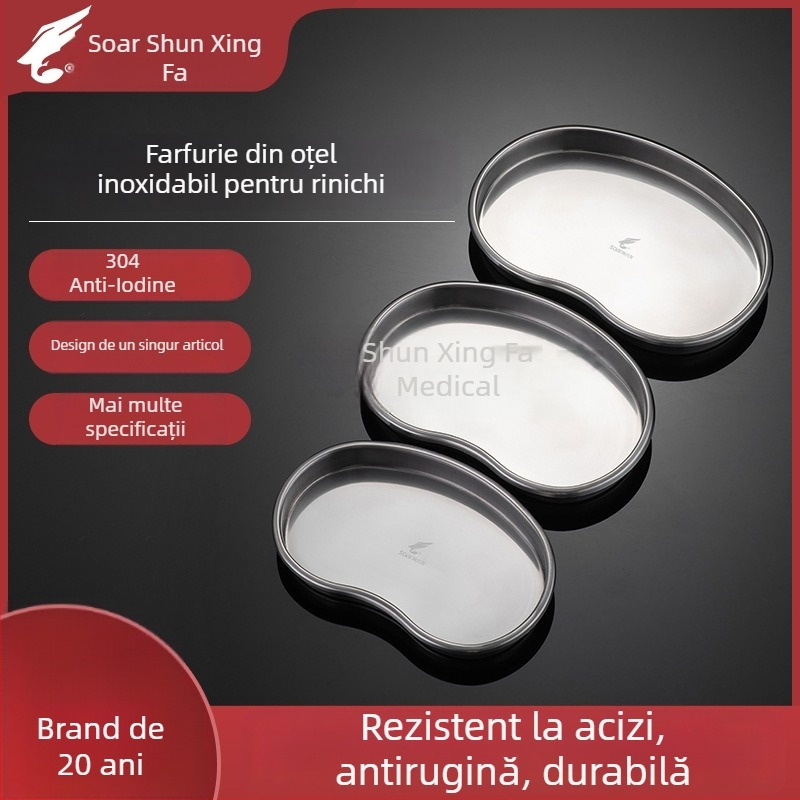Tavă de dezinfecție dentară din oțel inoxidabil, în formă de rinichi, tavă superficială, cu logotip personalizat