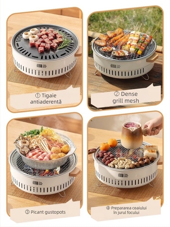 Explorer Aragaz Portabil • oțel inoxidabil • 2 kg • potrivit pentru 3–5 persoane • Model TXZ-HK5001: multifuncțional – alimentare prin priză sau cărbune