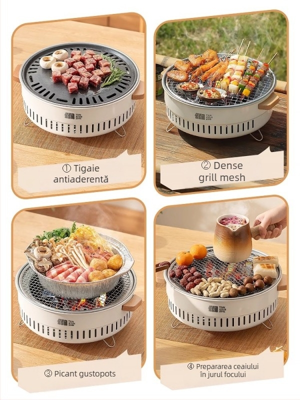 Explorer Aragaz Portabil • oțel inoxidabil • 2 kg • potrivit pentru 3–5 persoane • Model TXZ-HK5001: multifuncțional – alimentare prin priză sau cărbune