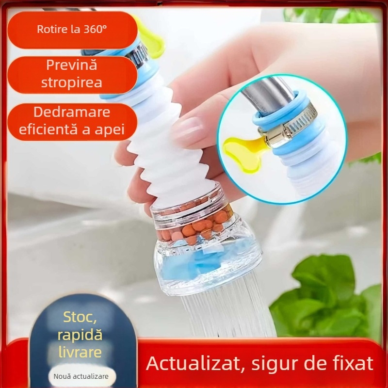 Filtru de robinet cu duză extinsă anti-strop pentru purificarea apei în bucătărie, design minimalist din plastic