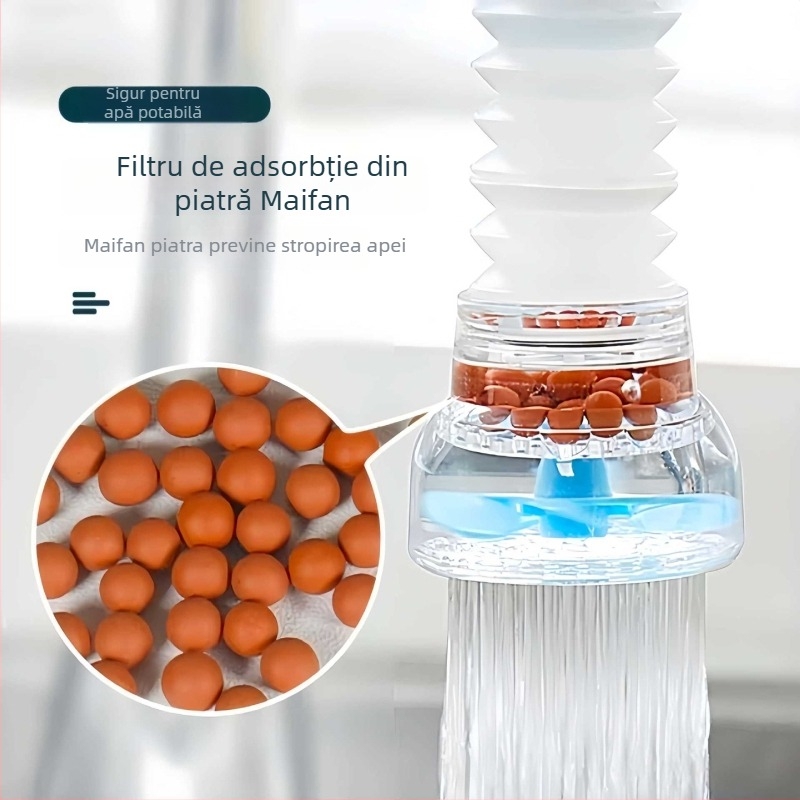 Filtru de robinet cu duză extinsă anti-strop pentru purificarea apei în bucătărie, design minimalist din plastic