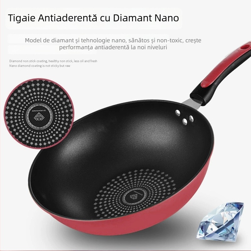 Xilaixiang Wok din fier fin, antiaderent, cu bază adânncă, capac din sticlă, cutie cadou, compatibil cu aragaz pe gaz