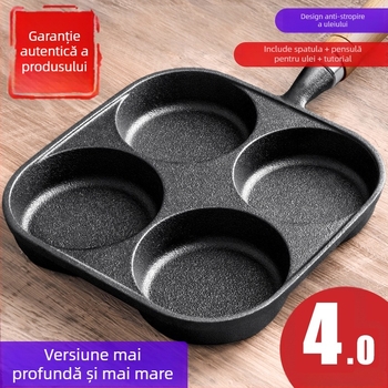 Tigaie pentru ouă cu patru găuri – fontă, antiaderent, compatibil gaz și inducție, pentru ouă dumplings și mini clătite