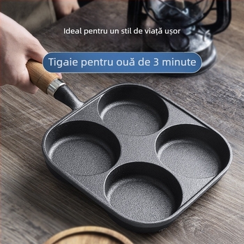 Tigaie pentru ouă cu patru găuri – fontă, antiaderent, compatibil gaz și inducție, pentru ouă dumplings și mini clătite