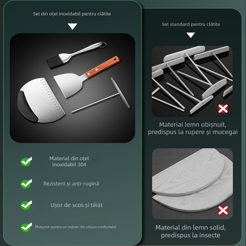 Set de unelte pentru clătite, finisaj argintiu — include spatulă pentru ouă și racletă pentru clătite (Material: Argint; Categorie: Spatulă de bucătărie)