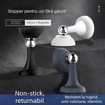 Stop de ușă magnetic – fără găurire, dual-funcție, din silicon, pentru uși din lemn, protecție împotriva coliziunilor