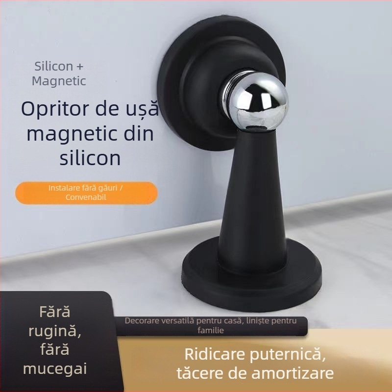 Stop de ușă magnetic – fără găurire, dual-funcție, din silicon, pentru uși din lemn, protecție împotriva coliziunilor