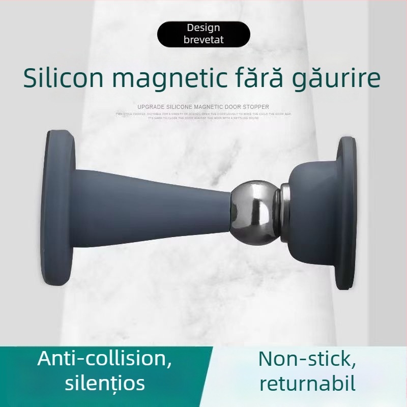 Stop de ușă magnetic – fără găurire, dual-funcție, din silicon, pentru uși din lemn, protecție împotriva coliziunilor