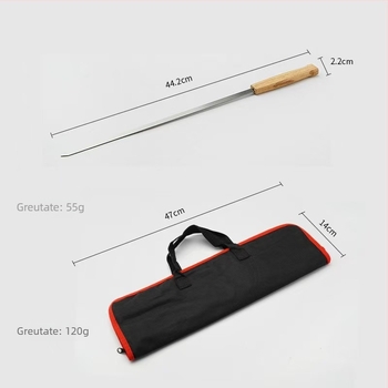 Frigărui BBQ din oțel inoxidabil, plate, cu mâner din lemn, set de 8 bucăți