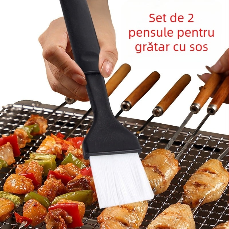 Set de perii pentru grătar cu peri PP și mâner din silicon (peri PP; mâner silicon; perie pentru grătar)