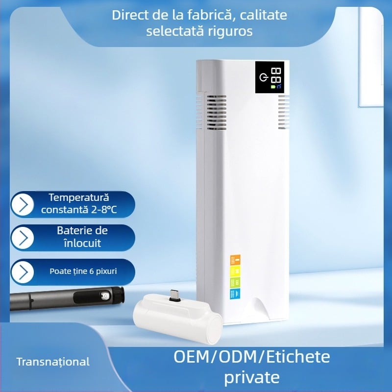 Frigider auto cu semiconductori, capacitate până la 5 L, greutate 1 kg, 12 W, alimentare 5 V, temperatură de lucru 0–18 °C