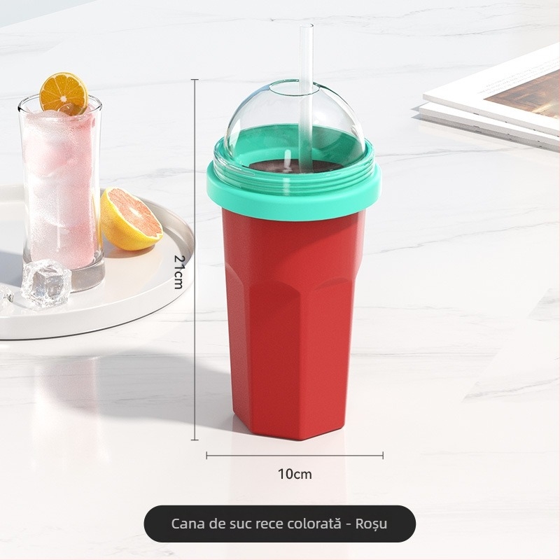 Pahar pentru băuturi reci cu pai – stil desene animate, material PP, brand Agada