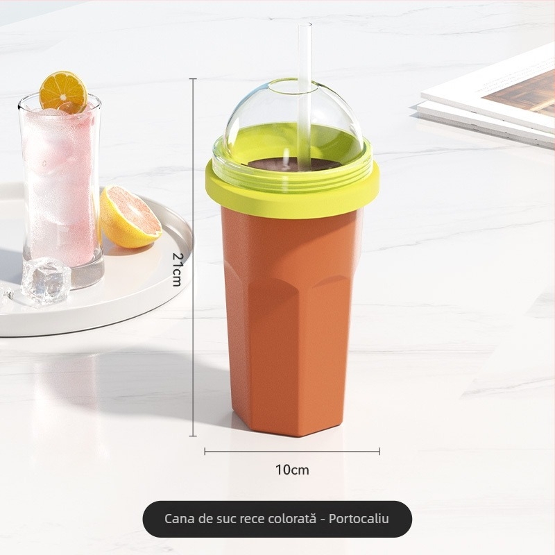 Pahar pentru băuturi reci cu pai – stil desene animate, material PP, brand Agada