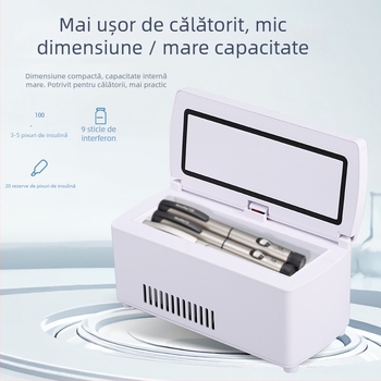 Mini frigider auto pentru insulină, capacitate până la 5 L, 15W, 12V/220V, interval de temperatură 2-18°C