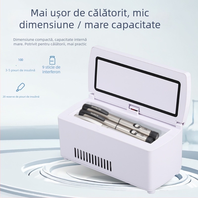 Mini frigider auto pentru insulină, capacitate până la 5 L, 15W, 12V/220V, interval de temperatură 2-18°C