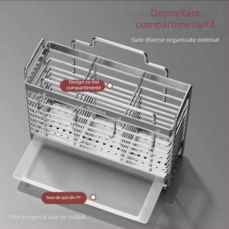 Suport pentru tacâmuri din oțel inoxidabil 304, montat pe perete, organizator de bucătărie, design simplu și modern