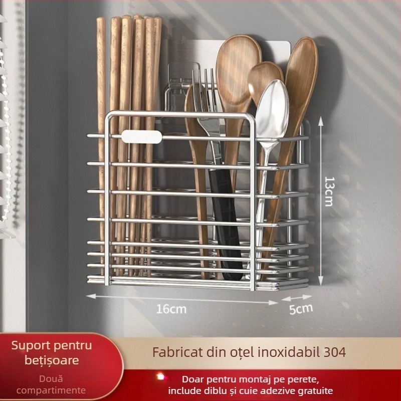 Suport pentru tacâmuri din oțel inoxidabil 304, montat pe perete, organizator de bucătărie, design simplu și modern