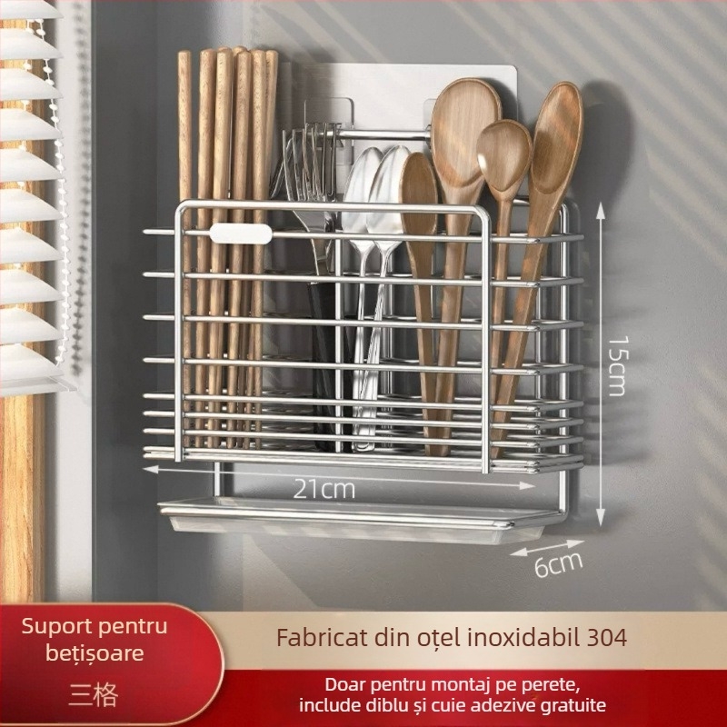 Suport pentru tacâmuri din oțel inoxidabil 304, montat pe perete, organizator de bucătărie, design simplu și modern