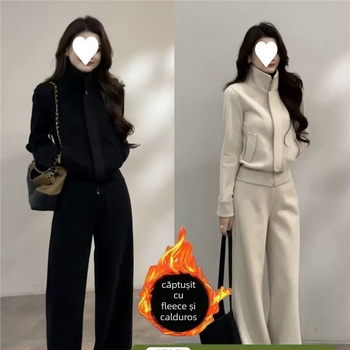 Set casual din două piese: Top T‑shirt, mâneci lungi, lână de miel, PVC țesătură, Top Set