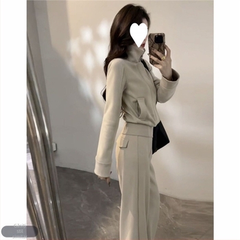 Set casual din două piese: Top T‑shirt, mâneci lungi, lână de miel, PVC țesătură, Top Set