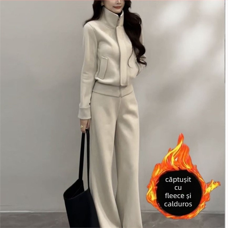 Set casual din două piese: Top T‑shirt, mâneci lungi, lână de miel, PVC țesătură, Top Set