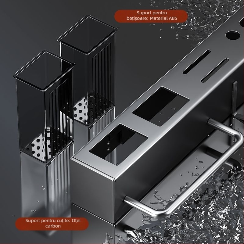 Organizator de bucătărie montat pe perete pentru cuțite și tacâmuri – fără găuri, din oțel carbon, design cu agățare, lansare primăvara 2023