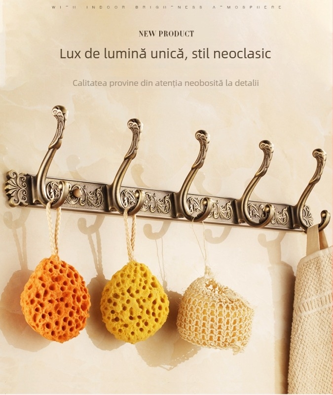 Cuier de perete în stil european antic pentru haine și prosoape (Space Aluminum, finisaj de oxidare, East Flame, Light Luxury)