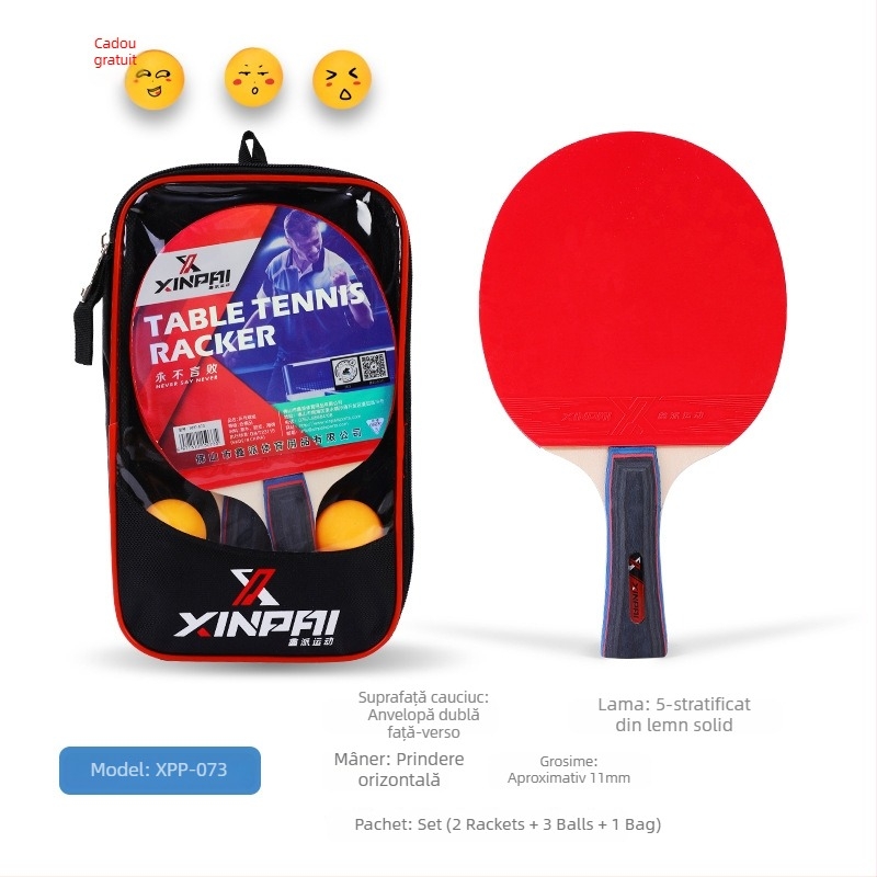 Xinpai rachetă de tenis de masă cu placă de bază din lemn, gumă inversă, priză orizontală, caracteristici standard