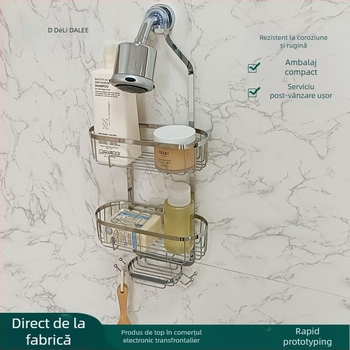 Raft de duș pentru baie, din fier, 3 etaje, Stil minimalist, finisaj electroplate și acoperire cu pulbere, sarcină 1–5 kg