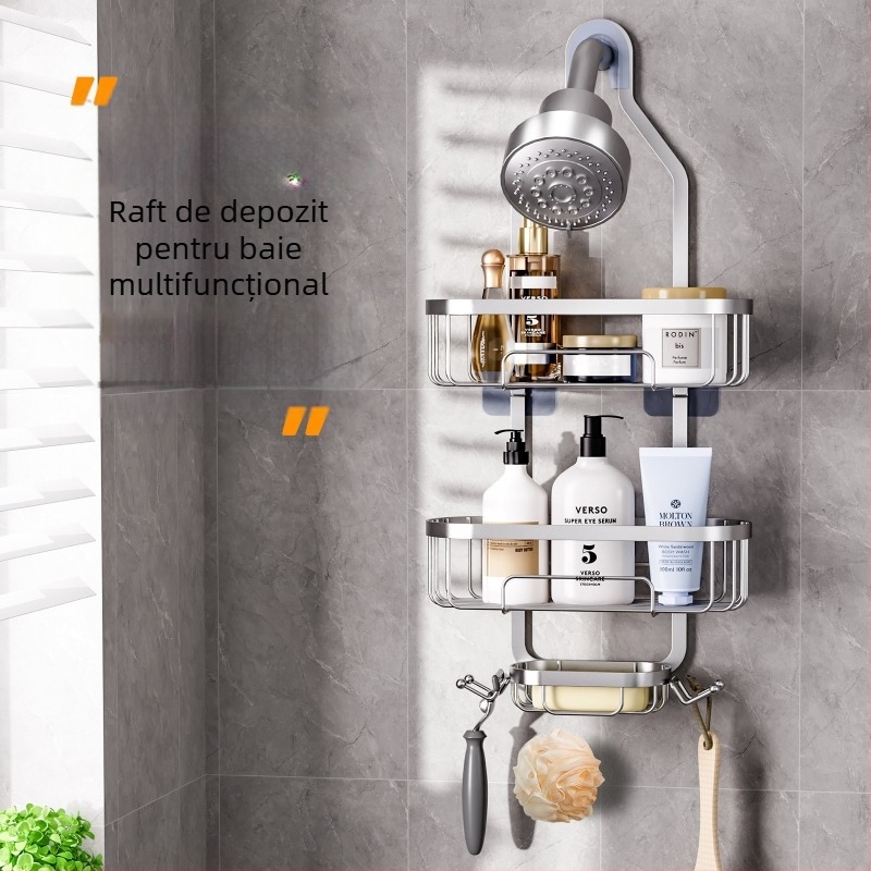Raft de duș pentru baie, din fier, 3 etaje, Stil minimalist, finisaj electroplate și acoperire cu pulbere, sarcină 1–5 kg