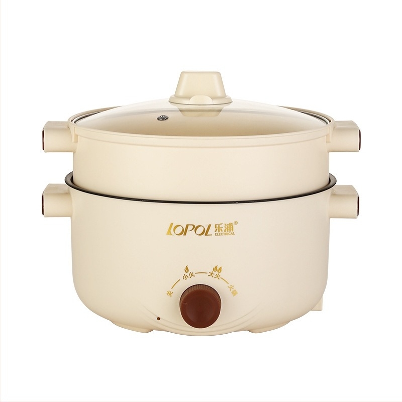 Oală electrică multifuncțională cu vas interior ceramic, capacitate 3-4 L, 801–1000 W, corp din plastic, control prin buton rotativ, protecție împotriva uscării, multi-funcțional: abur, fierbere, sotare, gătire