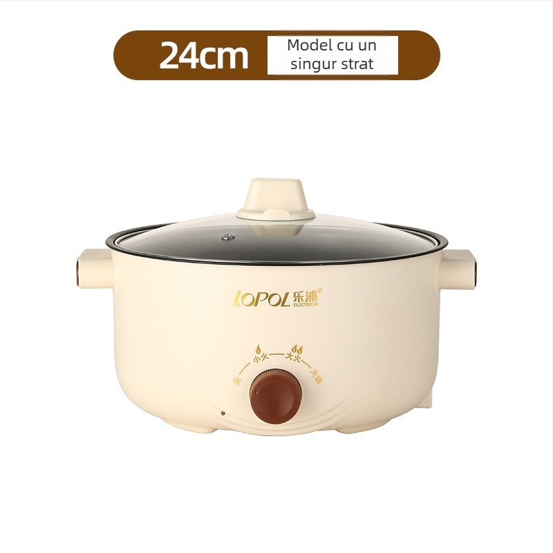 Oală electrică multifuncțională cu vas interior ceramic, capacitate 3-4 L, 801–1000 W, corp din plastic, control prin buton rotativ, protecție împotriva uscării, multi-funcțional: abur, fierbere, sotare, gătire