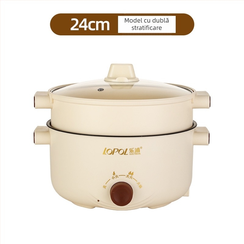 Oală electrică multifuncțională cu vas interior ceramic, capacitate 3-4 L, 801–1000 W, corp din plastic, control prin buton rotativ, protecție împotriva uscării, multi-funcțional: abur, fierbere, sotare, gătire