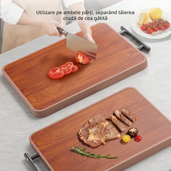 Tocător de bucătărie din lemn de abanos și oțel inoxidabil, cu două fețe, pentru uz casnic