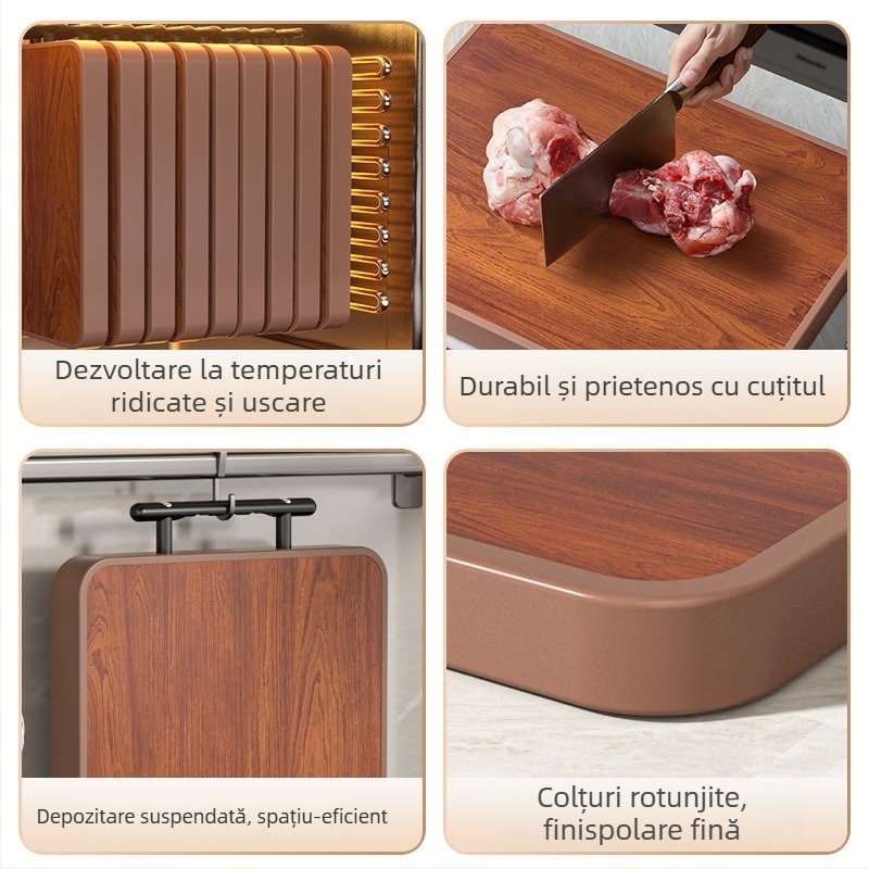 Tocător de bucătărie din lemn de abanos și oțel inoxidabil, cu două fețe, pentru uz casnic