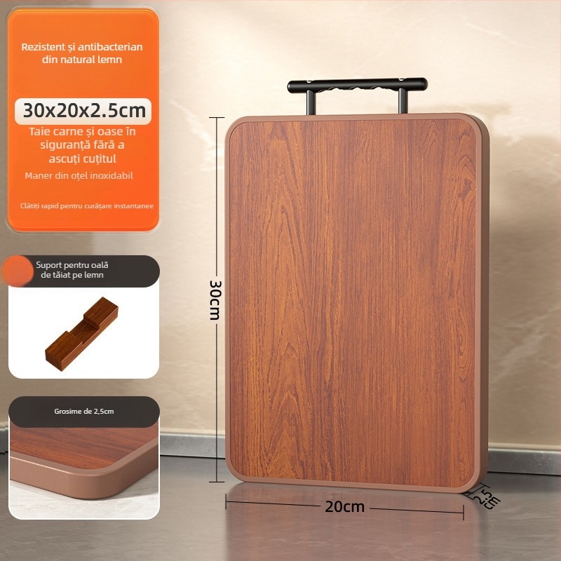 Tocător de bucătărie din lemn de abanos și oțel inoxidabil, cu două fețe, pentru uz casnic
