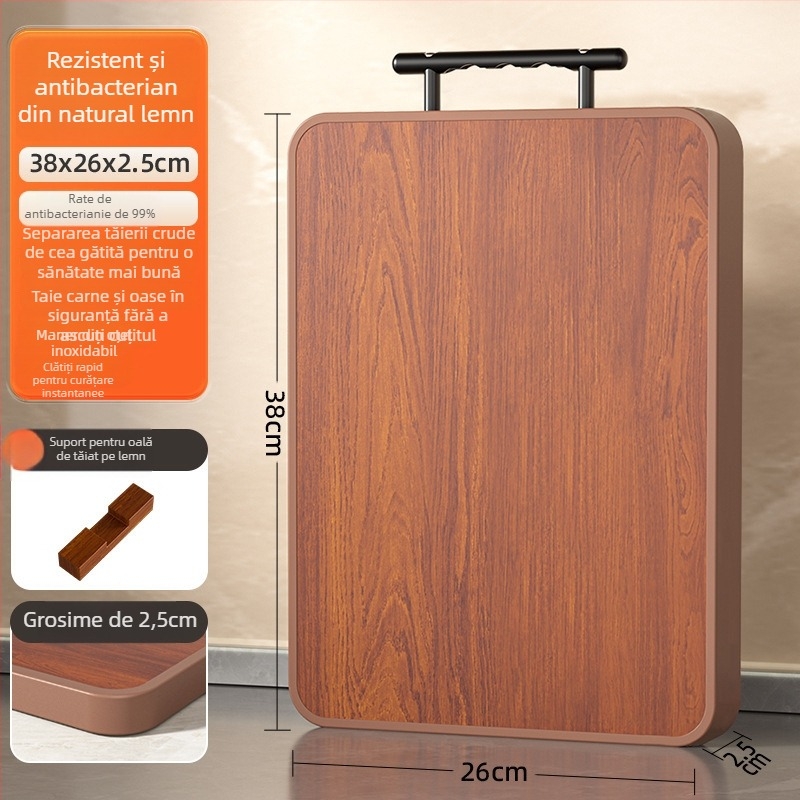 Tocător de bucătărie din lemn de abanos și oțel inoxidabil, cu două fețe, pentru uz casnic