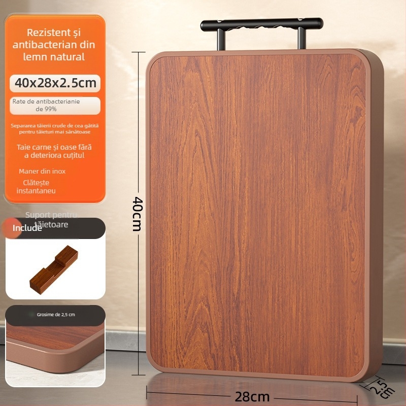 Tocător de bucătărie din lemn de abanos și oțel inoxidabil, cu două fețe, pentru uz casnic