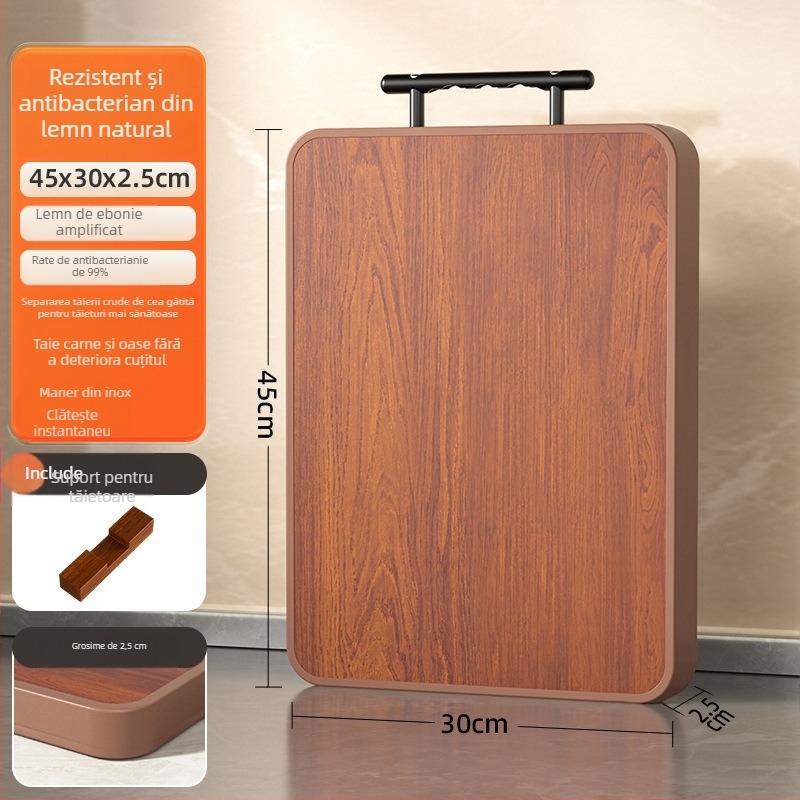 Tocător de bucătărie din lemn de abanos și oțel inoxidabil, cu două fețe, pentru uz casnic