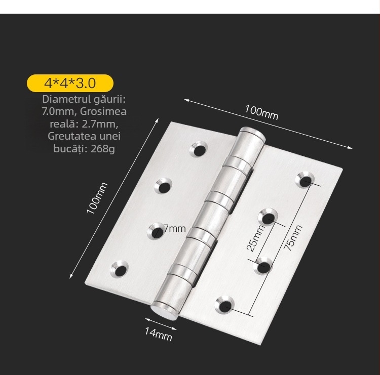 Balama din oțel inoxidabil, finisaj periat, material 201, model balama swing, stil modern minimalist