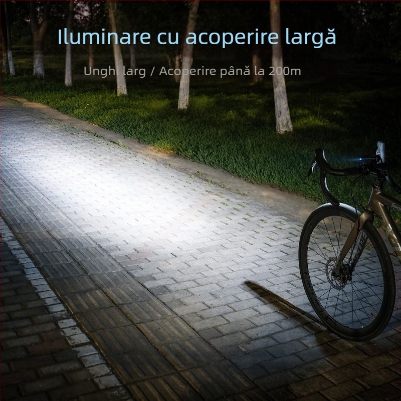 HARONBK Lampa frontală pentru bicicletă cu încărcare solară, horn și claxon, LED puternic pentru ciclism montan noaptea