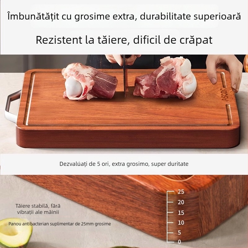 Tocător din lemn de abanos, rezistent la mucegai și antibacterian, lemn de calitate alimentară, reversibil pentru bucătărie