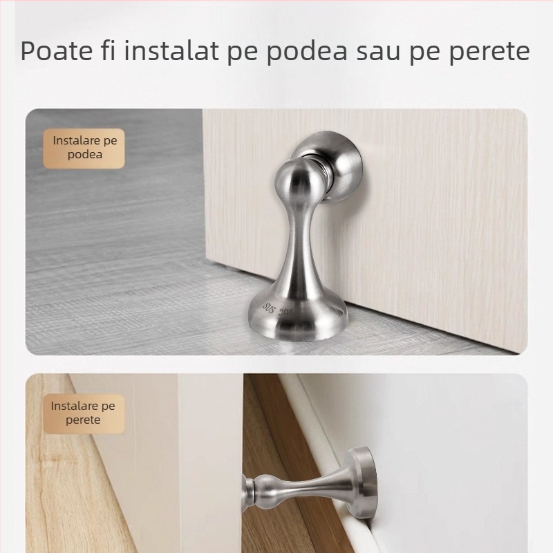 304 oțel inoxidabil, opritor de ușă cu magneți, montaj pe perete, finisaj periat