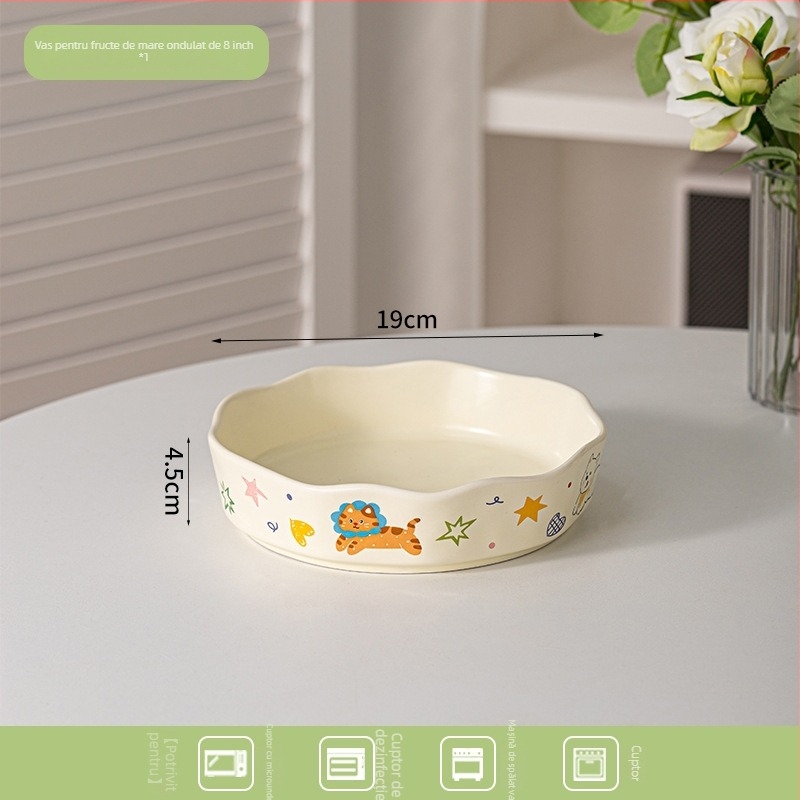 Tava ceramică pentru air fryer cu mâneri duble, model desen animat, formă neregulată