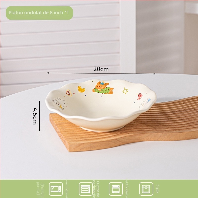 Tava ceramică pentru air fryer cu mâneri duble, model desen animat, formă neregulată