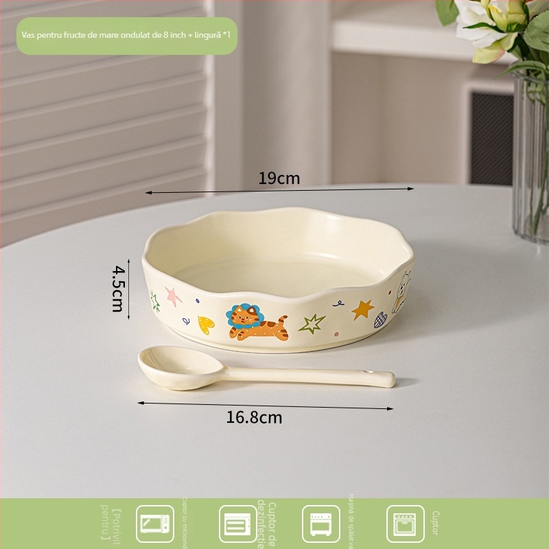 Tava ceramică pentru air fryer cu mâneri duble, model desen animat, formă neregulată